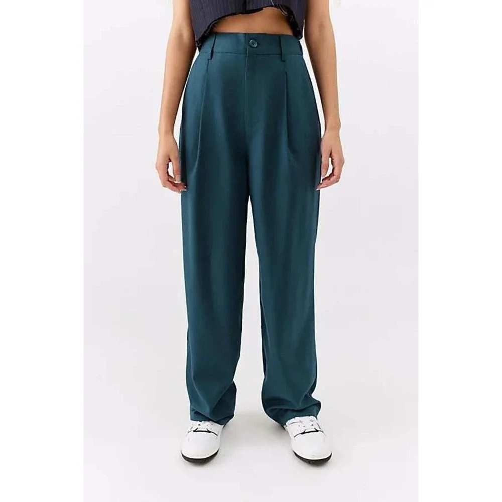 Urban Outfitters High Waist Pants Helena Pleated Wide Leg Trousers Teal Poetcore
